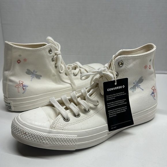 Converse Chuck Taylor High Top Sneakers Shoes Embroidered Dragonfly White New 10 - Picture 4 of 8